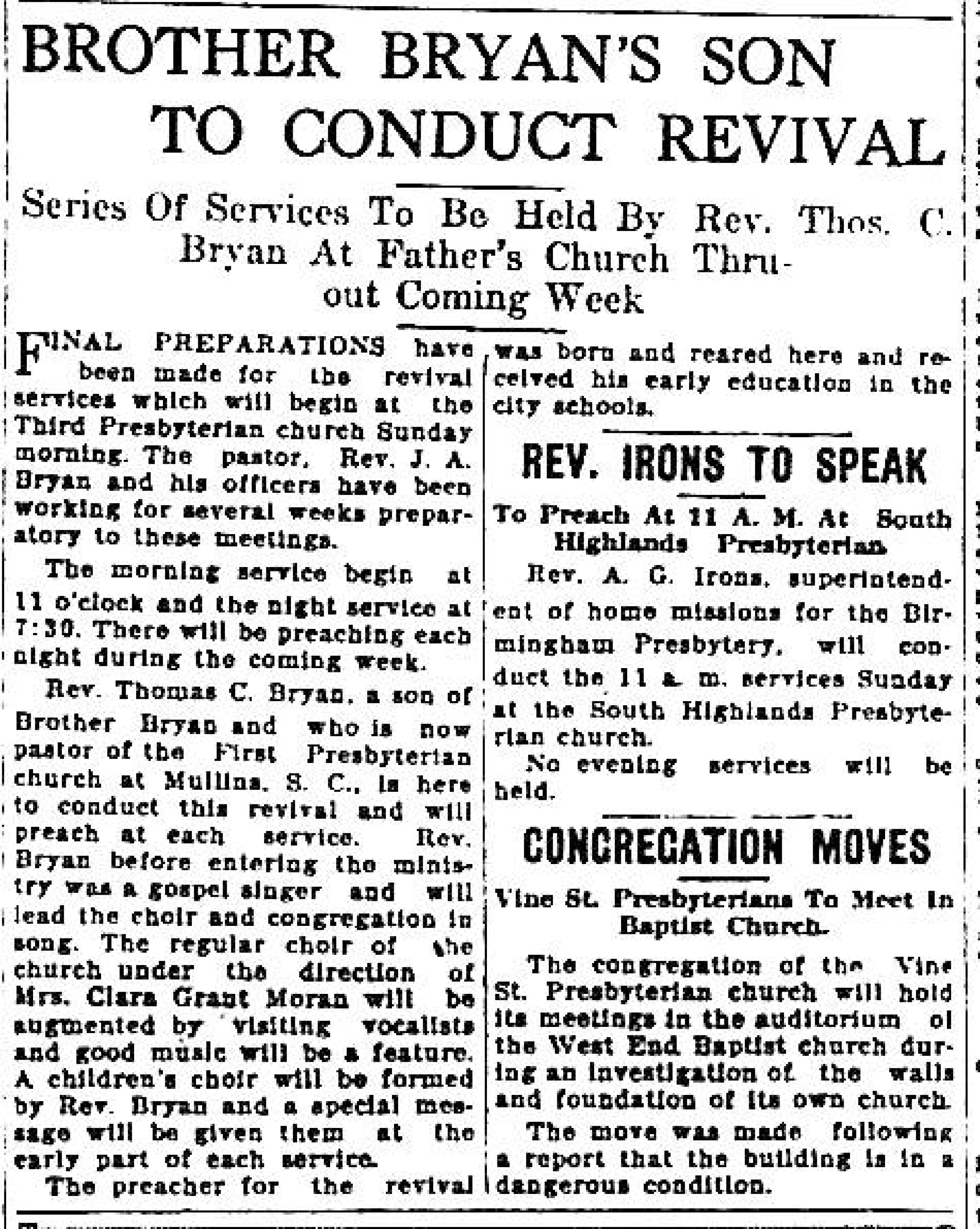 Brother Bryan's Son To Conduct Revival